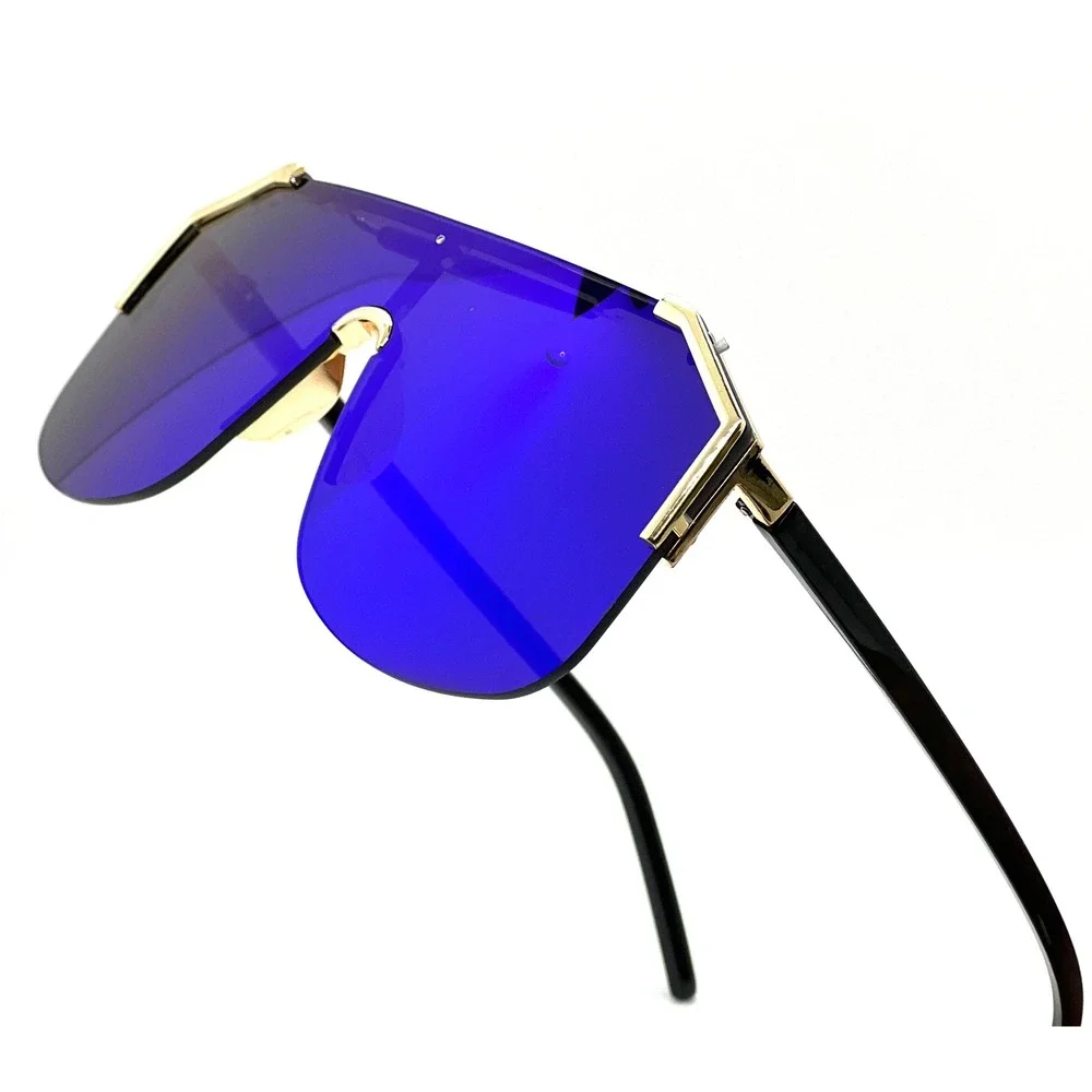 Sunglasses Gold Trim Blue Mirror Lenses Women Style Female‎ Party Shades Large